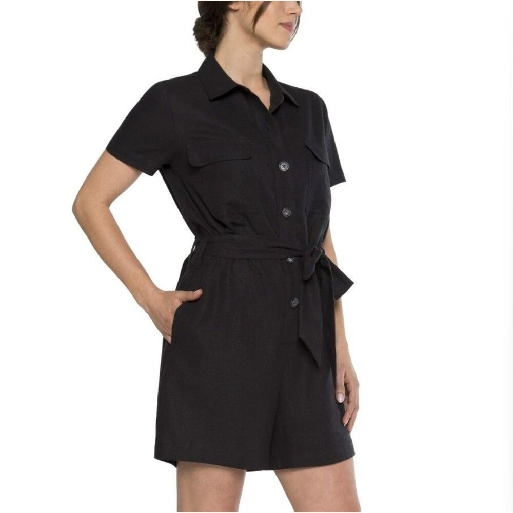 Matty M Woman Med Linen Blend Button Front Shorts Romper Lightweight One-piece
